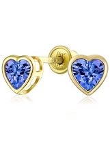 nice little heart cz dark blue childrens birthstone earrings